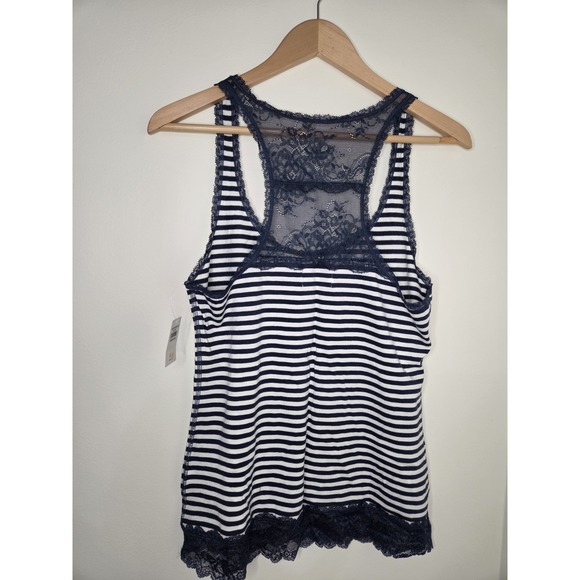 NWT Vtg Abercrombie & Fitch Womans Y2K Tank Top Size L Blue & White Lace T-back - Picture 5 of 6